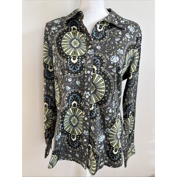 Talbots Mandala Bloom Button-Up Shirt Boho Statement Piece size 14 - Picture 1 of 8